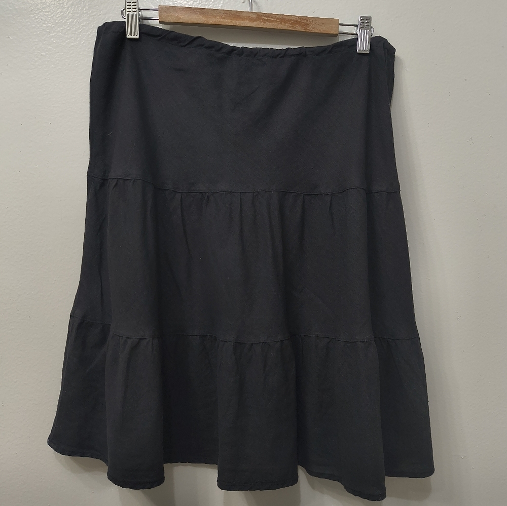 Vtg.Allen Allen Black Tiered 100% Linen Waist Tie Skirt Black XL Minimalist Y2K - Picture 2 of 10